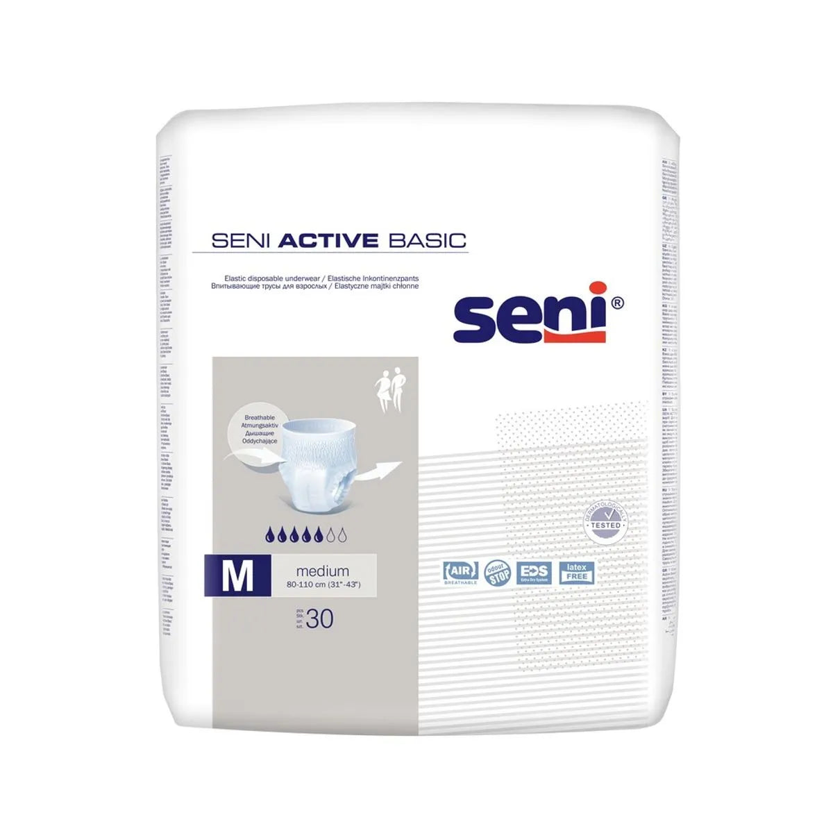 Seni Active Basic – scutece tip chilot pentru adulți, M (80–110 cm), 30 buc.