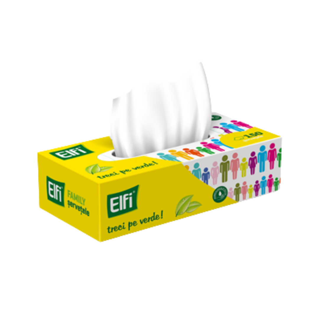 Elfi Șervețele faciale la cutie, 2 straturi, 150 buc.