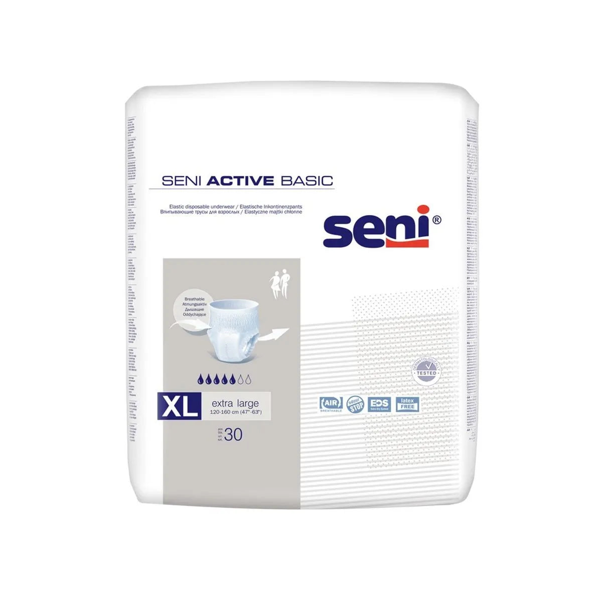 Seni Active Basic – scutece tip chilot pentru adulți, XL (120–160 cm), 30 buc.