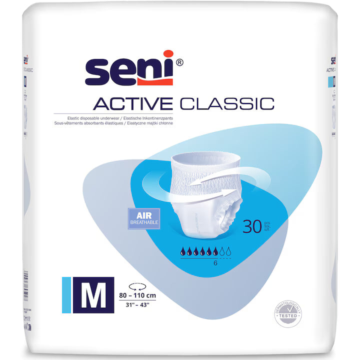 Seni Active Classic – scutece tip chilot, M (80–110 cm), 30 buc.