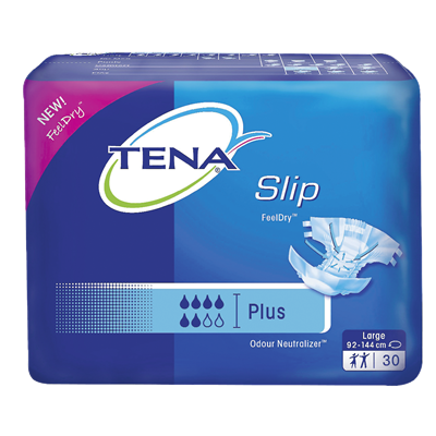 TENA Slip Plus – scutece pentru adulți cu benzi, L (92–144 cm), 30 buc.