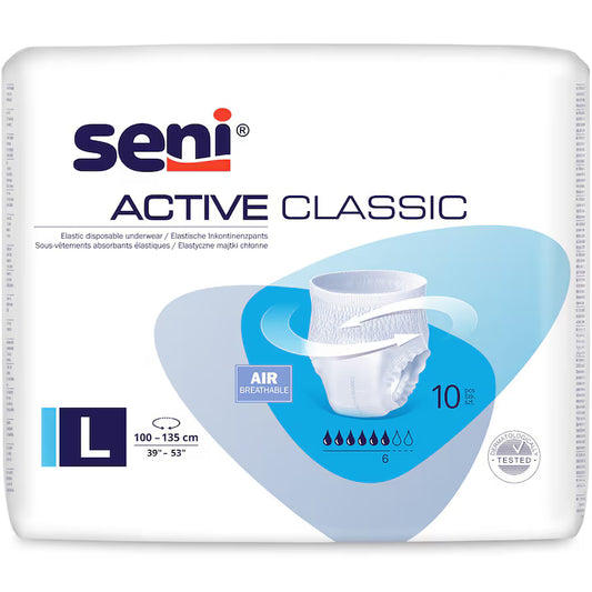Seni Active Classic – scutece tip chilot pentru adulți, L (100–135 cm), 10 buc.