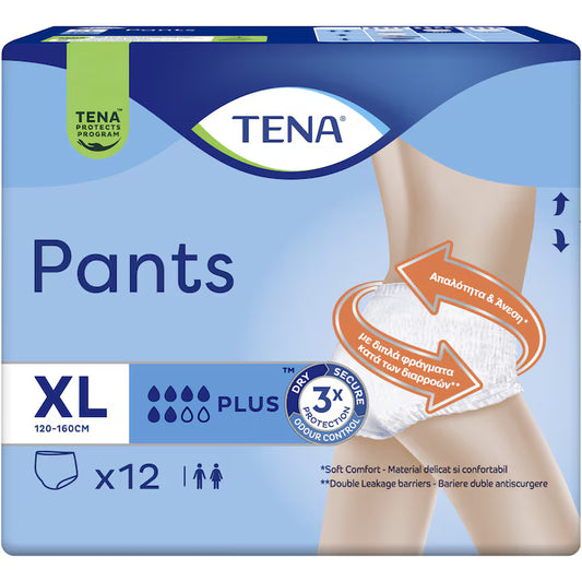 TENA Pants Plus – scutece tip chilot pentru adulți, XL (120–160 cm), 12 buc.